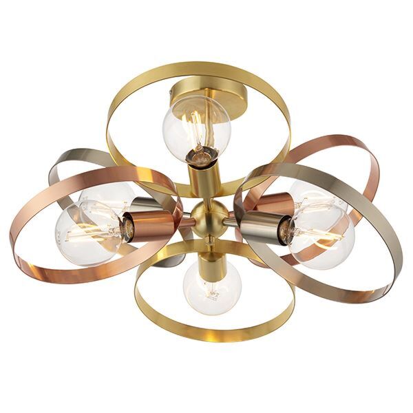 Endon Lighting - Hoop - 91935 - Brushed Brass Copper 6 Light Flush Ceiling Light