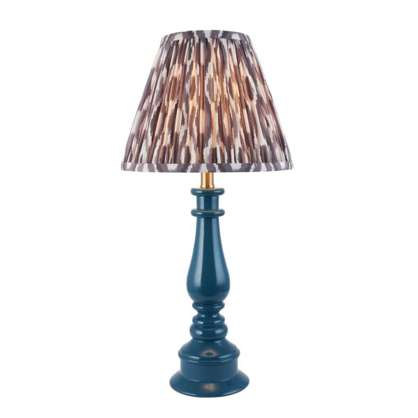 Endon Lighting - Myrtle & Ikat 25cm - 116351 - Blue Warm Brass Grey Table Lamp With Shade