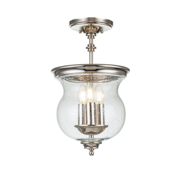 Feiss Lighting - Pickering Lane - FE-PICKERING-LANE-SF-PN - Nickel Clear Seeded Glass 3 Light Flush Ceiling Light