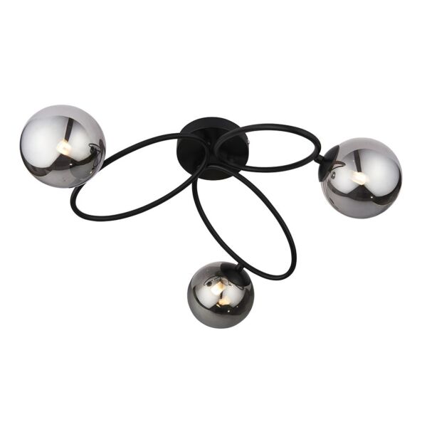 Endon Lighting - Ellipse - 95289 - Black Smoked Glass 3 Light Flush Ceiling Light