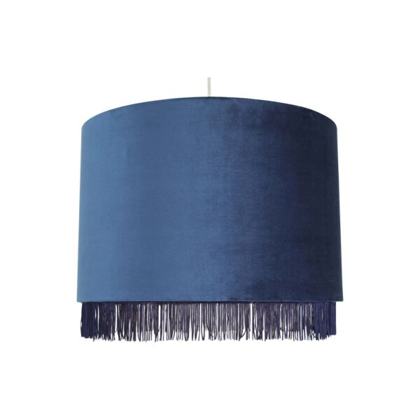 Fringed - Navy Blue 38cm Fringed Velvet Pendant Shade