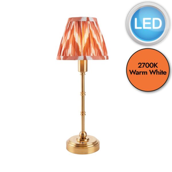 Endon Lighting - Burley Rechargeable & Zigzag 16cm - 114806 - LED Aged Brass Orange Touch Table Lamp With Shade