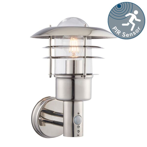 Endon Lighting - Dexter - 74702 - Stainless Steel Clear Glass IP44 Outdoor Sensor Wall Light