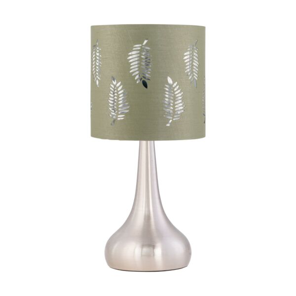 Romana - Brushed Chrome Touch Table Lamp with Sage Green Fern Shade