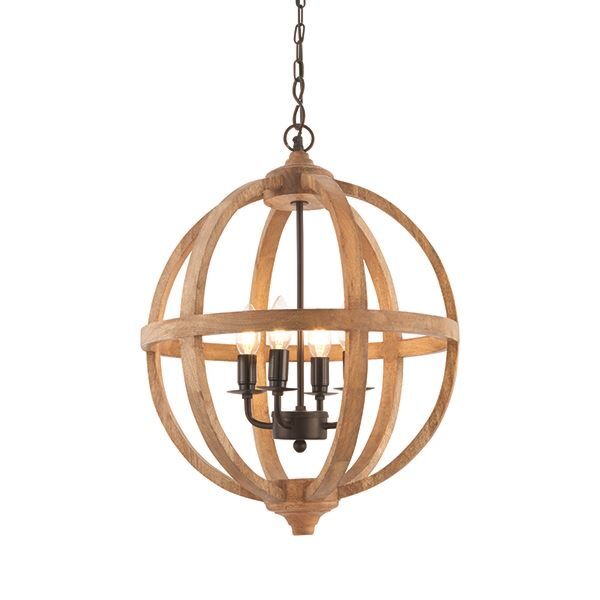 Endon Lighting - Toba - 73575 - Mango Wood Dark Bronze 4 Light Ceiling Pendant Light