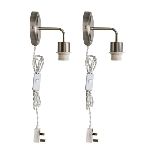 Set of 2 Toby -Satin Nickel Plug in Wall Light Fittings Only