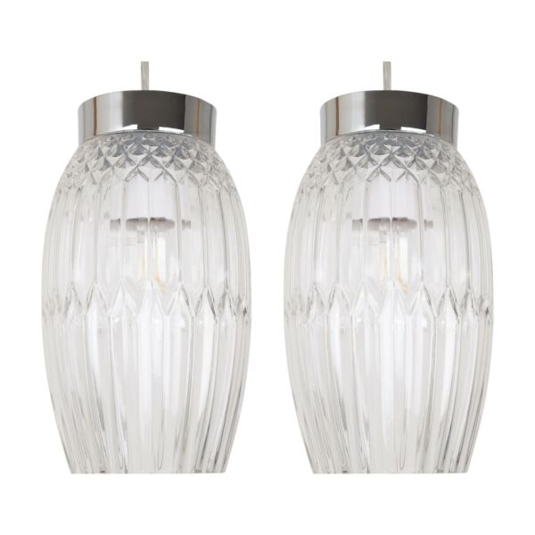 Set of 2 Facet - Chrome with Clear Faceted Glass Pendant Shades