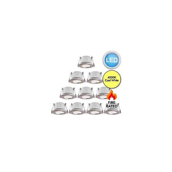 Megaman - Set of 10 Tego - 711142 - LED Brushed Nickel Frosted IP65 4000K Bathroom Recessed Fire Rated Ceiling Downlights