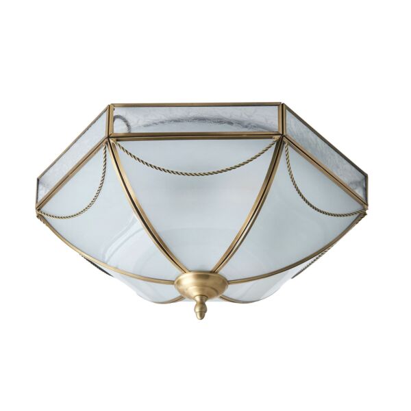 Interiors 1900 - Russell - SN01FL43 - Antique Brass Frosted Glass 3 Light Flush Ceiling Light