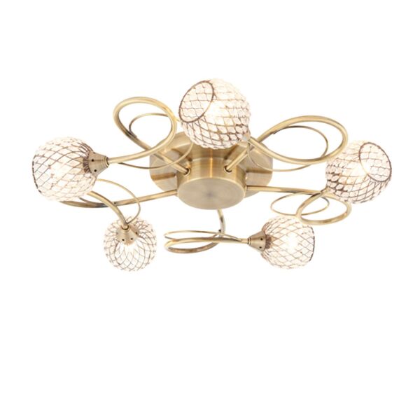 Endon Lighting - Aherne - 73757 - Antique Brass Clear Glass 5 Light Flush Ceiling Light