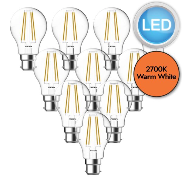 10 x 6.8W LED B22 Filament Light Bulbs - Warm White