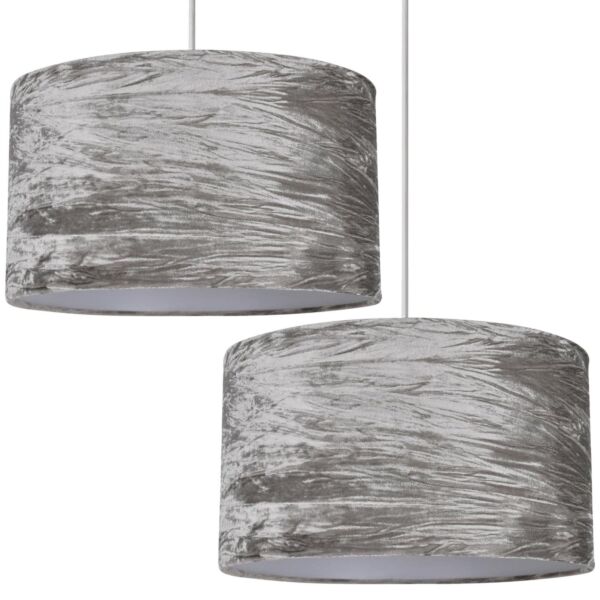 Set Of 2 Grey Crushed Velvet Easy Fit Light Shades