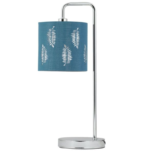 Chrome Arched Table Lamp with Teal Fern Cut Out Shade