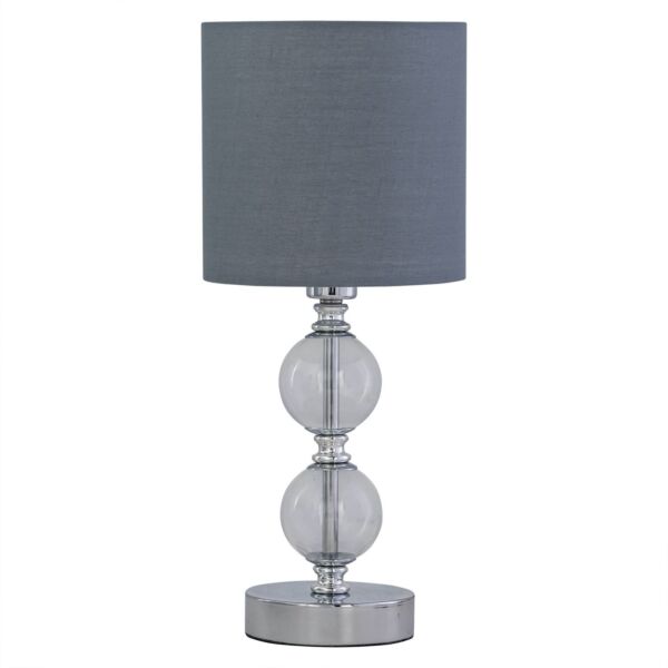 Chrome Two Ball Table Lamp with Grey Cotton Shade