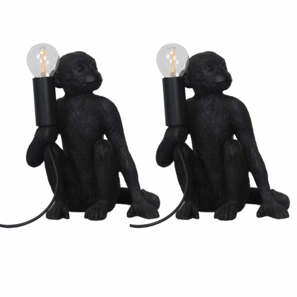 Set of 2 Black Monkey Table Lamp or Bedside Lights