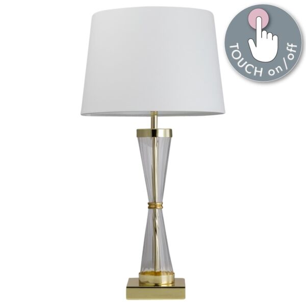 Gold Plated Table Touch Light with White Cotton Fabric Shade