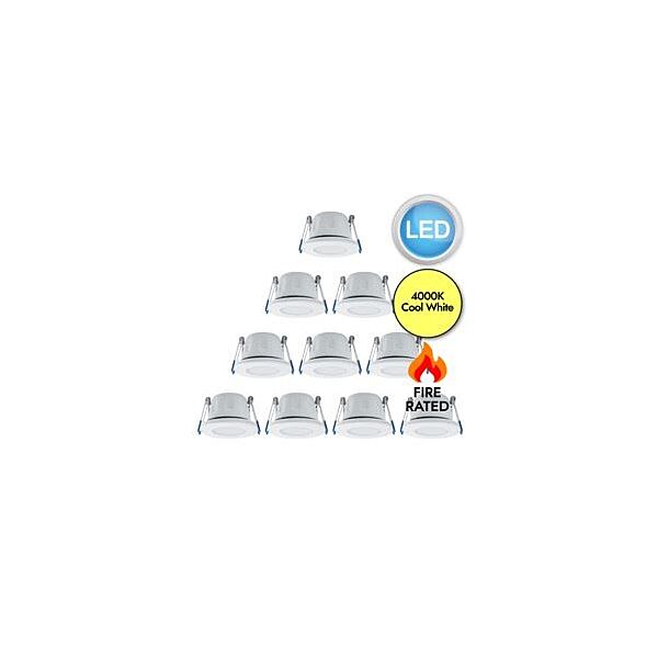 Megaman - Set of 10 Tego - 711140 - LED White Frosted IP65 4000K Bathroom Recessed Fire Rated Ceiling Downlights