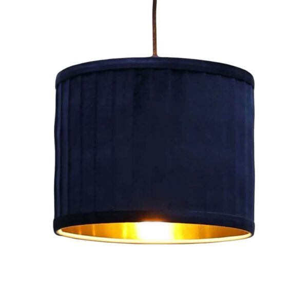 Sundance - Navy Blue Velvet Pleated 25cm Lamp Shade with Gold Inner