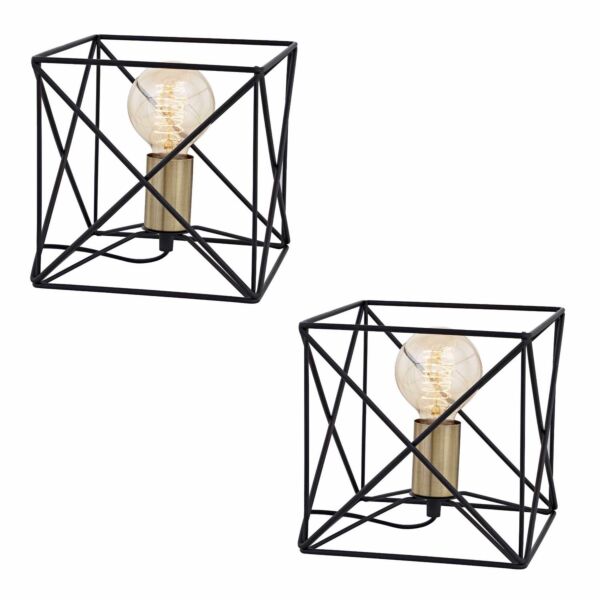 Set of 2 Geosphere - Matt Black with Brushed Gold Table Lamps