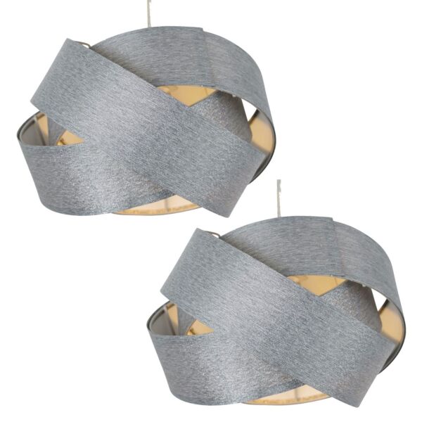 Set of 2 Twist - Silver Shimmer Linen Layered Pendant Shades