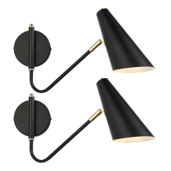 Set of 2 Dakotta - Matt Black & Brushed Gold Adjustable Wall Lamps