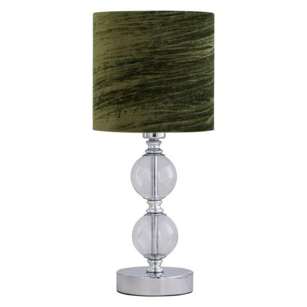 Chrome Two Ball Table Lamp with Green Crushed Velvet Shade