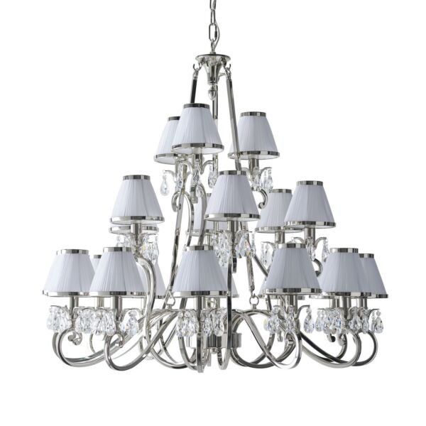 Interiors 1900 - Oksana - 63516 - Nickel Clear Crystal Glass White Pleated 21 Light Chandelier