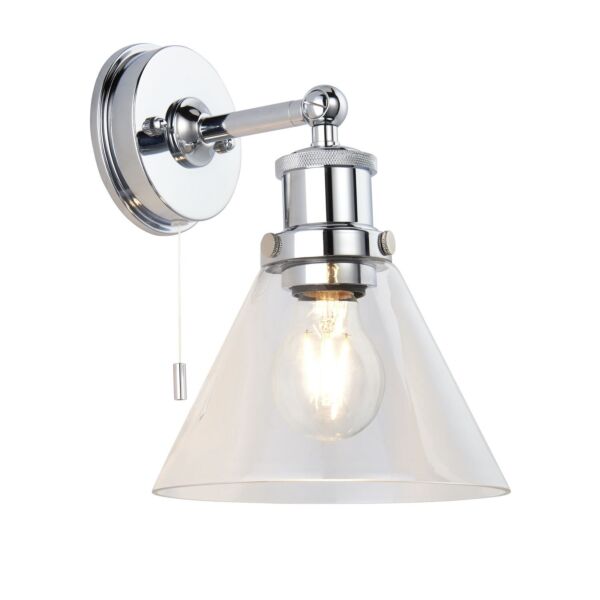 Bonita - Chrome Clear Glass IP44 Pull Cord Bathroom Wall Light