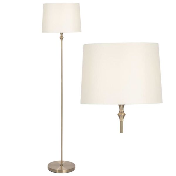 Antique Brass Floor Lamp with Cream Shade