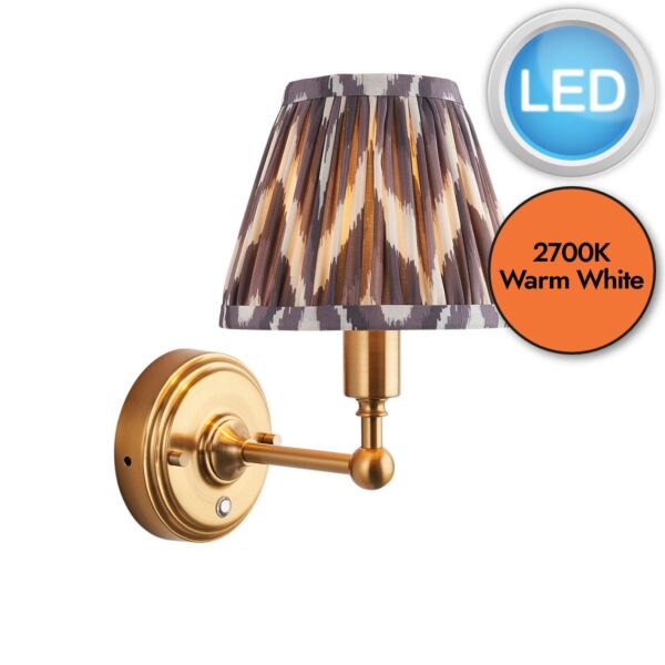 Endon Lighting - Burley Rechargeable & Zigzag 16cm - 114816 - LED Aged Brass Grey Touch Wall Light