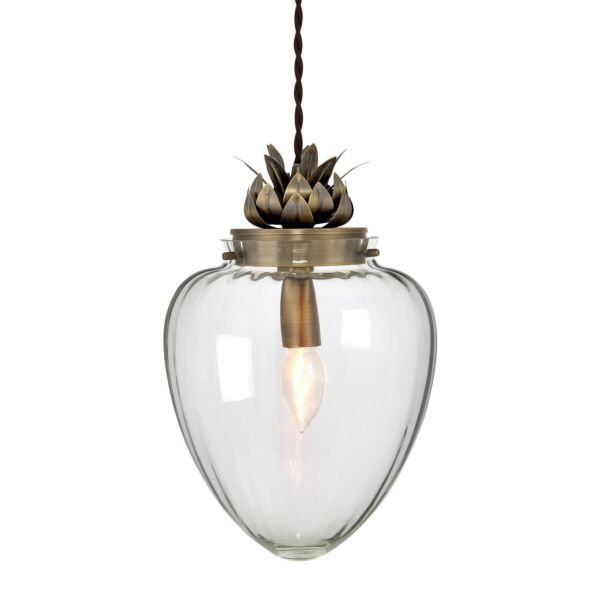 Pineapple Style Glass & Antique Brass Ceiling Pendant