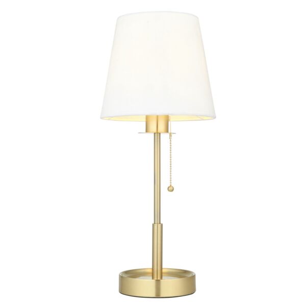 Gregory - Satin Brass Vintage White Pull Cord Table Lamp With Shade