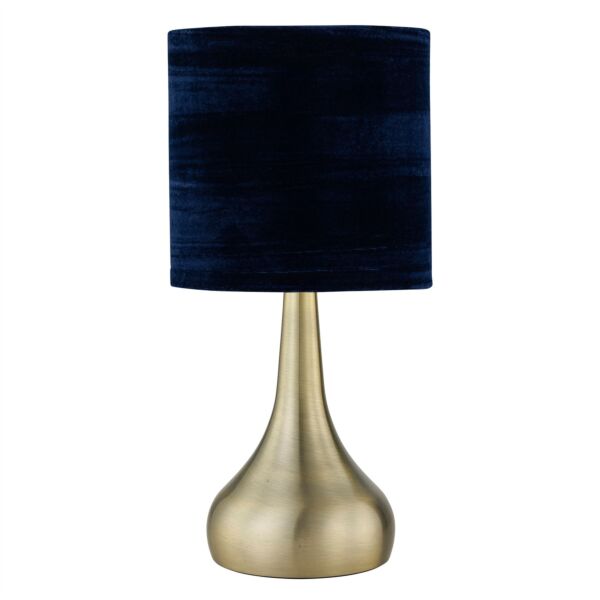 Romana - Antique Brass Touch Table Lamp with Blue Crushed Velvet Shade