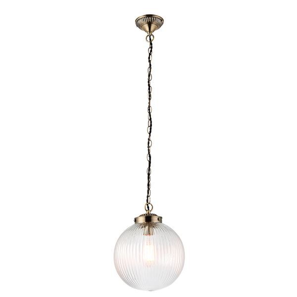 Endon Lighting - Brydon - 71123 - Antique Brass Clear Ribbed Glass Ceiling Pendant Light