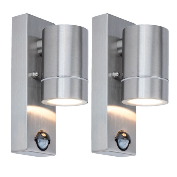 Set of 2 Rado - Stainless Steel IP44 Outdoor Motion Sensor Down GU10 Wall Lights