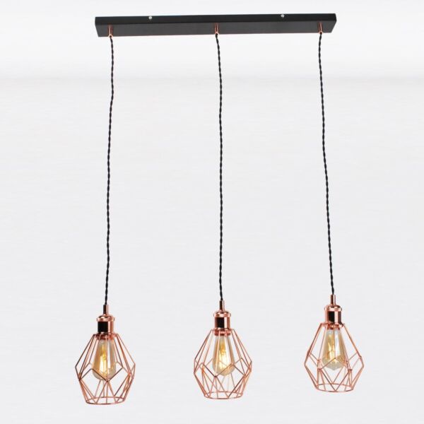 Matt Black & Copper Geometric 3 Light Bar Pendant