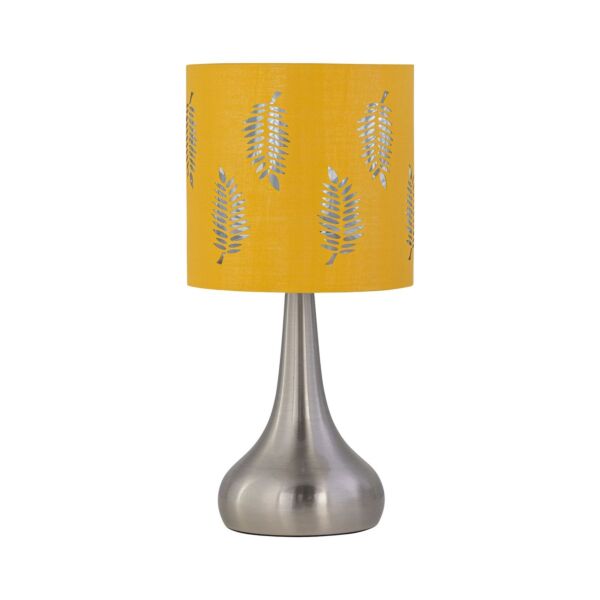 Romana - Brushed Chrome Touch Operated Table Lamp with Ochre Fern Shade