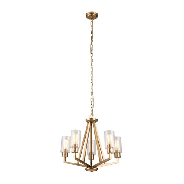 Kichler Lighting - Deryn - KL-DERYN5-NBR - Natural Brass Clear Seeded Glass 5 Light Ceiling Pendant Light