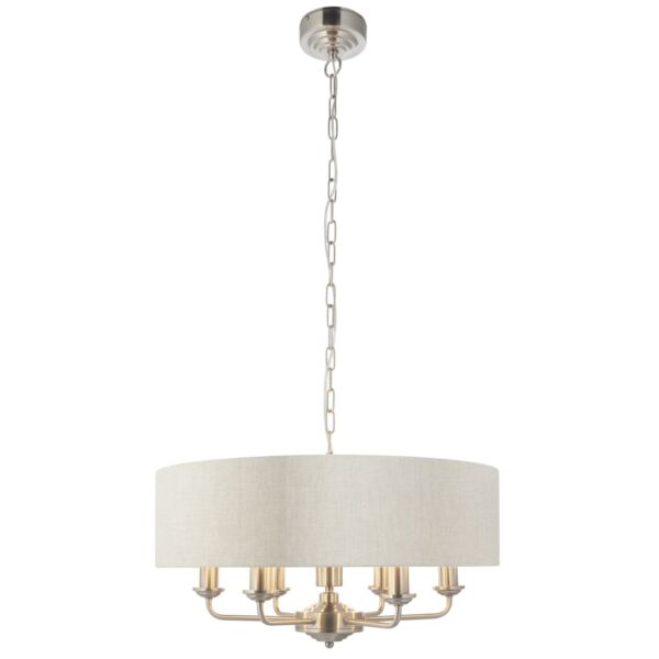 Endon Lighting - Highclere - 94357 - Brushed Chrome Natural 6 Light Ceiling Pendant Light