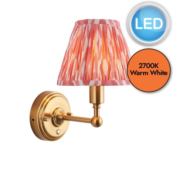 Endon Lighting - Burley Rechargeable & Ikat 16cm - 114817 - LED Aged Brass Pink Touch Wall Light