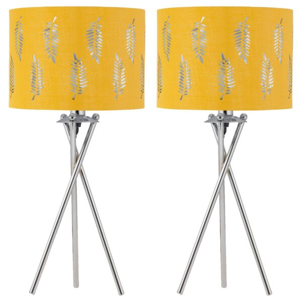 Set of 2 Tripod Table Lamps with Ochre Fern Cut Out Shades