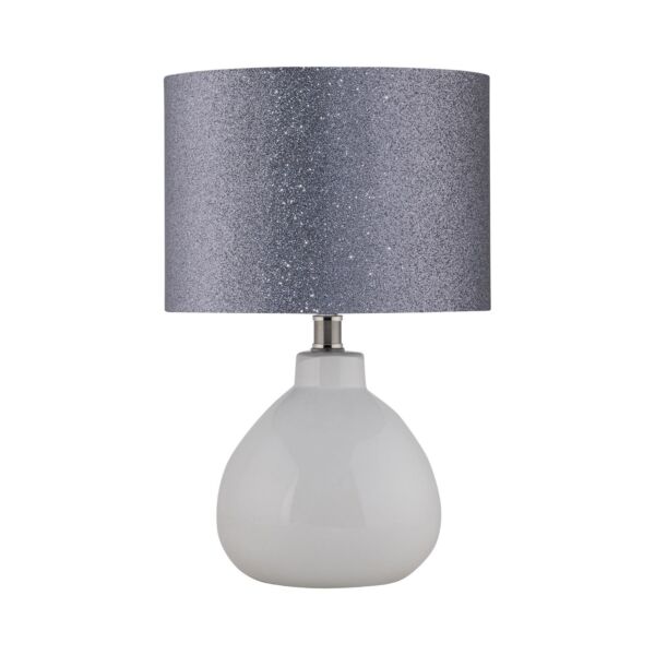 Tuscan - White Ceramic Lamp with Silver Grey Glitter Shade