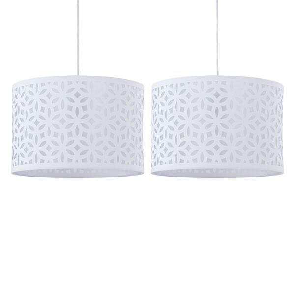 Set of 2 White Laser Cut 25cm Pendant Lightshades