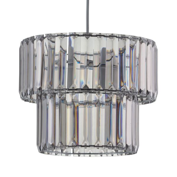 Clint - Smoked Acrylic Crystal Two Tier Easy Fit Pendant Shade