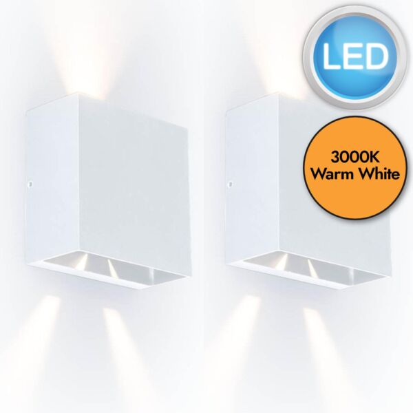 Set of 2 Gemini Beams - 10W LED White Clear Glass 2 Light IP54 Outdoor Wall Washer Lights