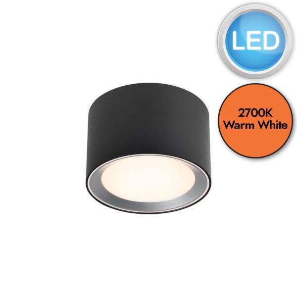 Nordlux - Landon 8 - 2110660103 - LED Black Opal IP44 Bathroom Ceiling Flush Light