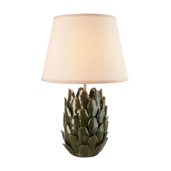 Endon Lighting - Layered Leaf & Ivy 35cm - 116445 - Olive Green Aged Brass Vintage White Ceramic Table Lamp With Shade