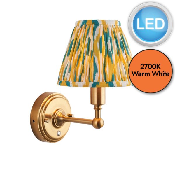 Endon Lighting - Burley Rechargeable & Ikat 16cm - 114828 - LED Aged Brass Yellow Jade Touch Wall Light