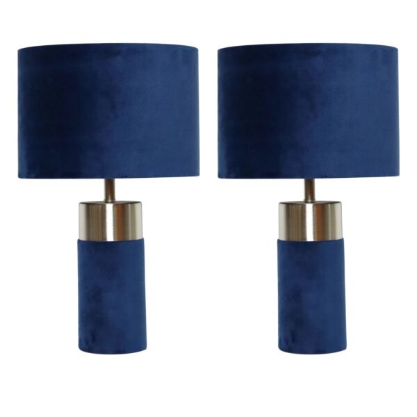 Set of 2 Navy Blue Velour Velvet Table Lamps