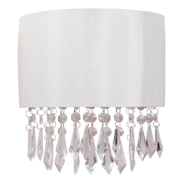 Jewelled Ivory Fabric Wall Light With Clear Beaded Crystal Style Strings